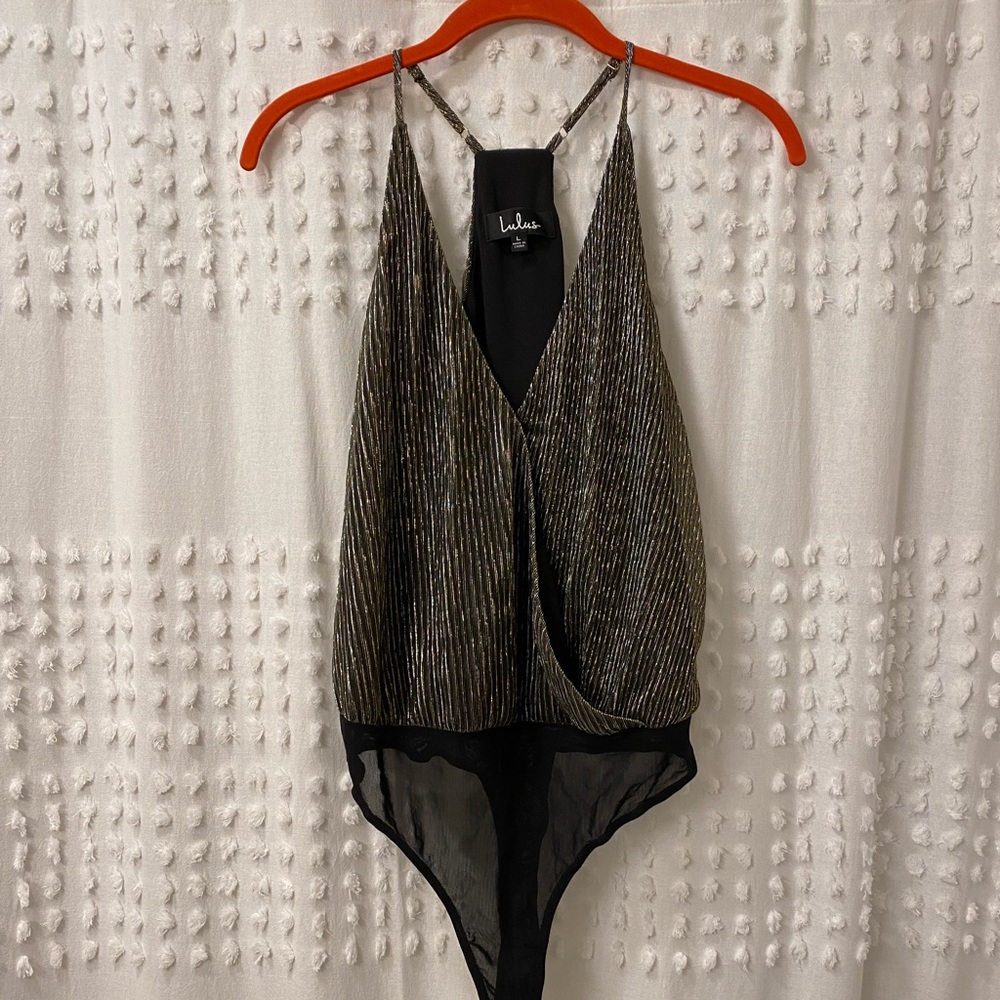 Lulus  Metallic Black and Gold Bodysuit